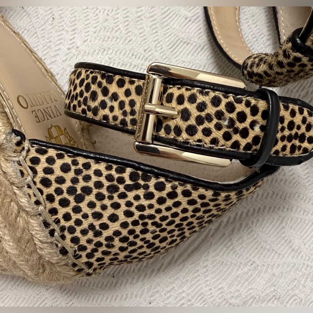 Vince Camuto Leera Espadrille Wedge Sandal Natural Leopard Calf Hair Size 8 - Picture 5 of 9